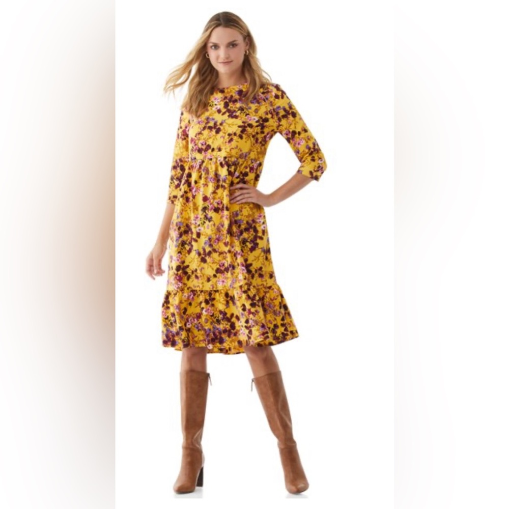 NWT! Scoop XXL/2X (20) Tiered Mustard Wildflower Maxi Dress